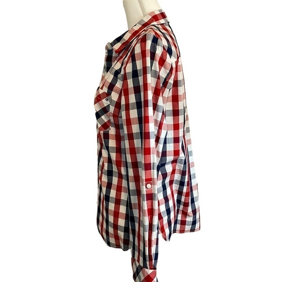 Tommy Hilfiger Red White Blue Roll Tab Check Poplin Button Down Shirt Top  Med. - Picture 7 of 16